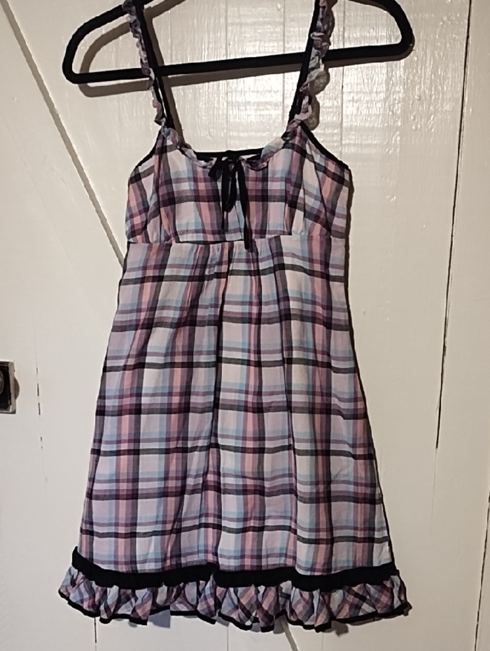 Kensie Girl Pink Purple Plaid Sundress with Black Trim Great Condition XS